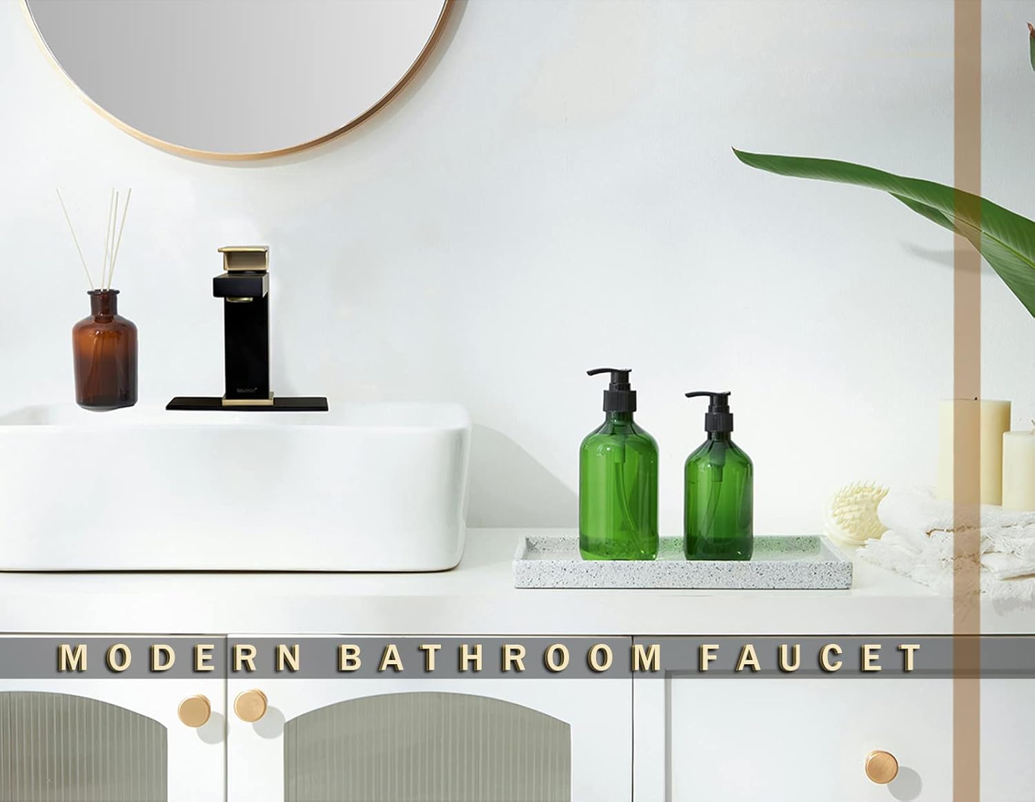 ORLANDO Grifo de baño negro y dorado de un solo agujero, grifo de lavabo de baño de una sola manija para fregadero de baño, grifo de baño de latón