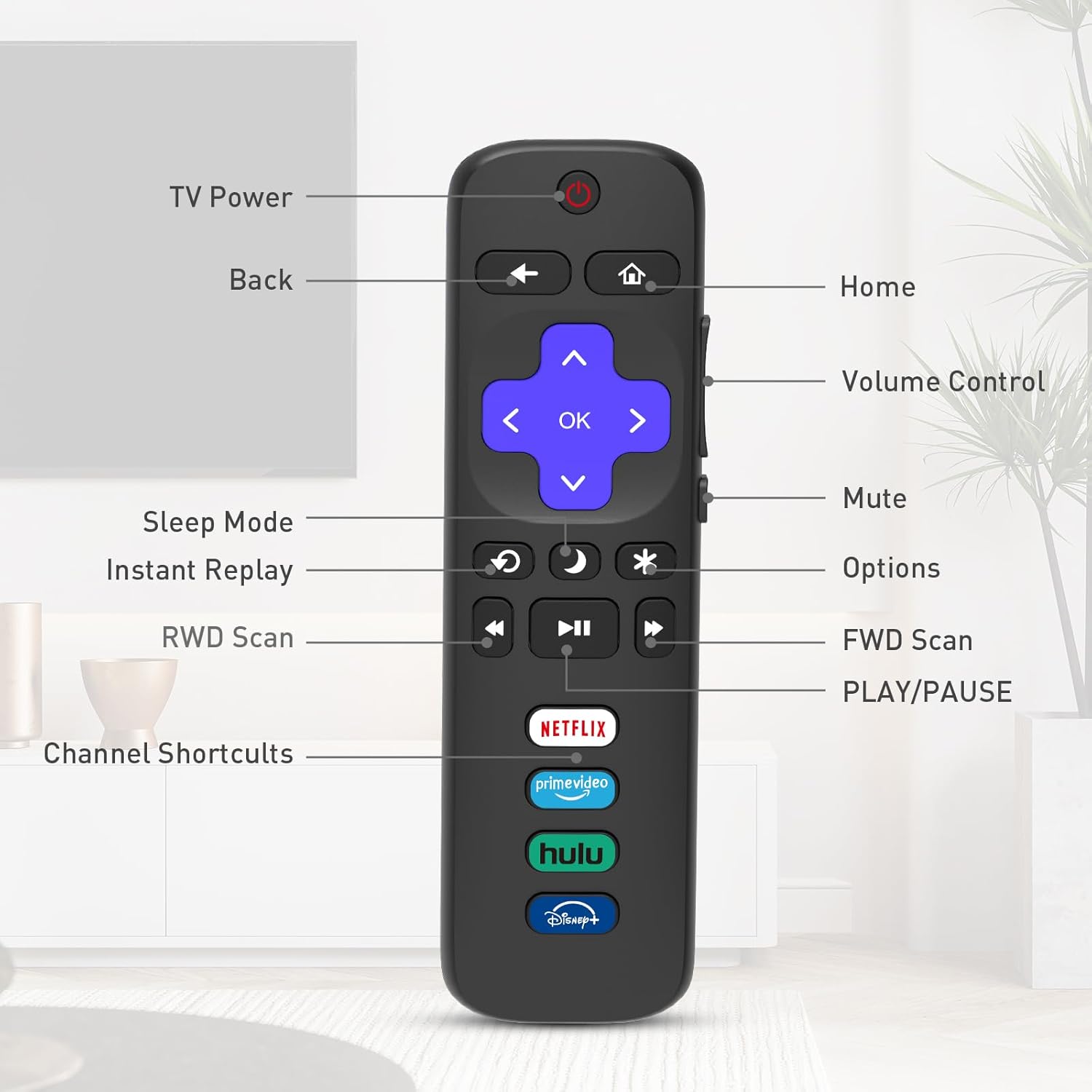 Paquete de 2 control remoto de repuesto para Roku TV, compatible con televisores inteligentes TCLHisenseOnnSharpInsigniaElementPhilips Roku Series