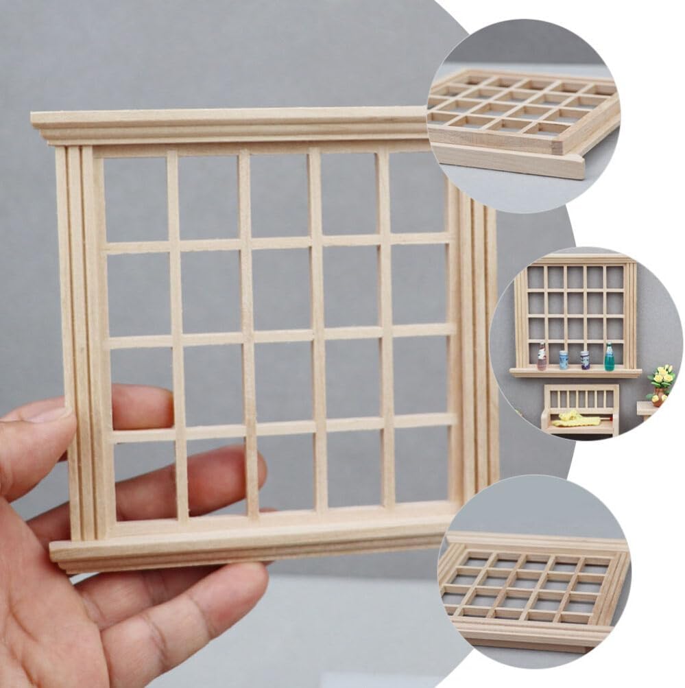 ibasenice Marco de ventana de casa de muñecas Marco de ventana miniatura de madera 1 12 Mini 20 paneles en blanco ventana de muñeca casa de muñecas