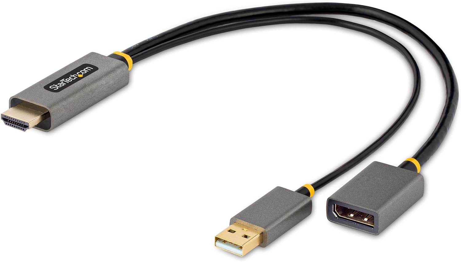 StarTech.com Cable adaptador HDMI a DisplayPort de 1 pie (11.8 in), convertidor HDMI 2.0 a DP 1.2 activo 4K 60Hz, HDR, alimentado por bus USB,