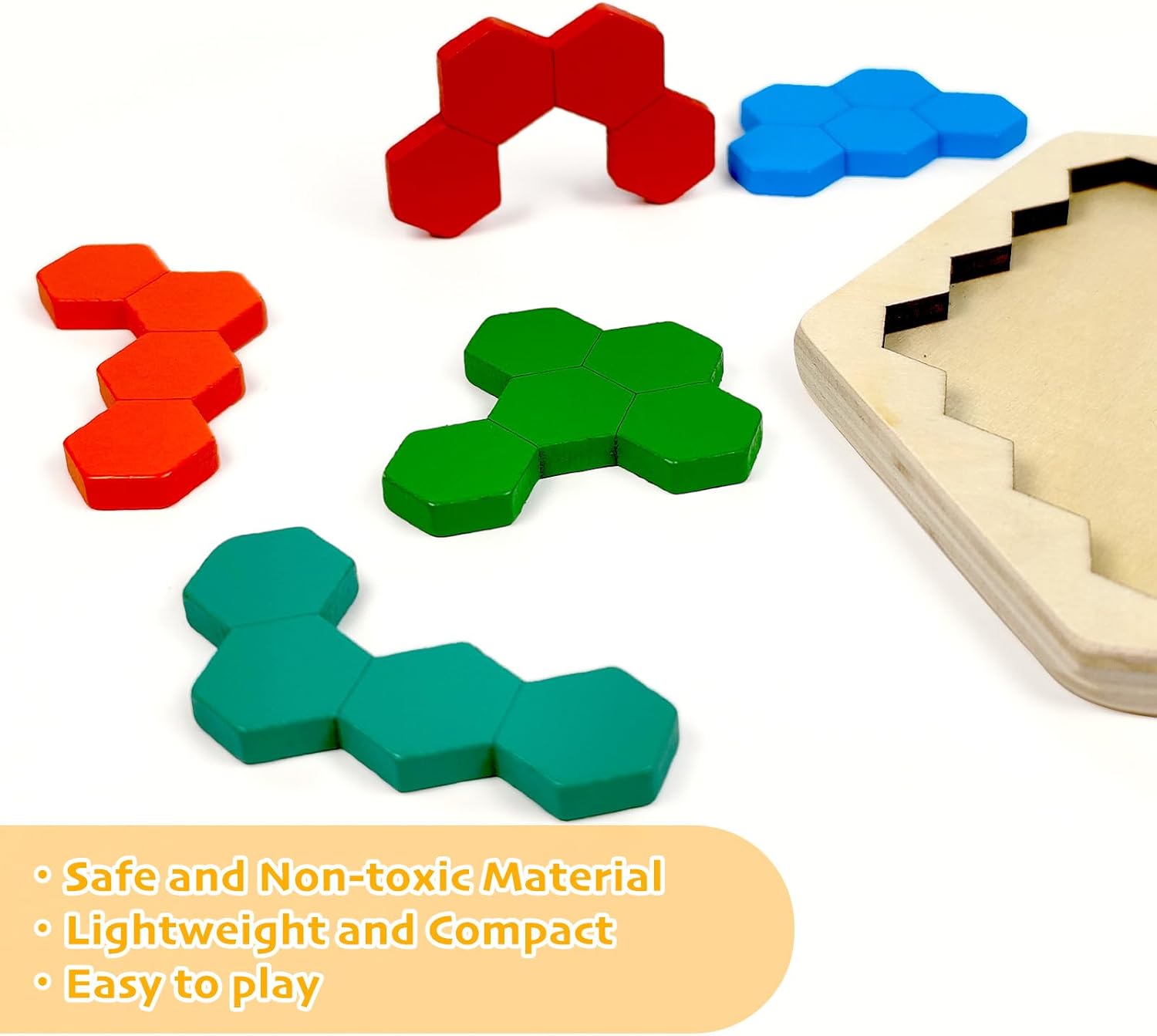 YUQILIN 6 rompecabezas de madera Tangrams para niños, rompecabezas hexagonales de madera para niños pequeños, rompecabezas geométricos de cerebro,