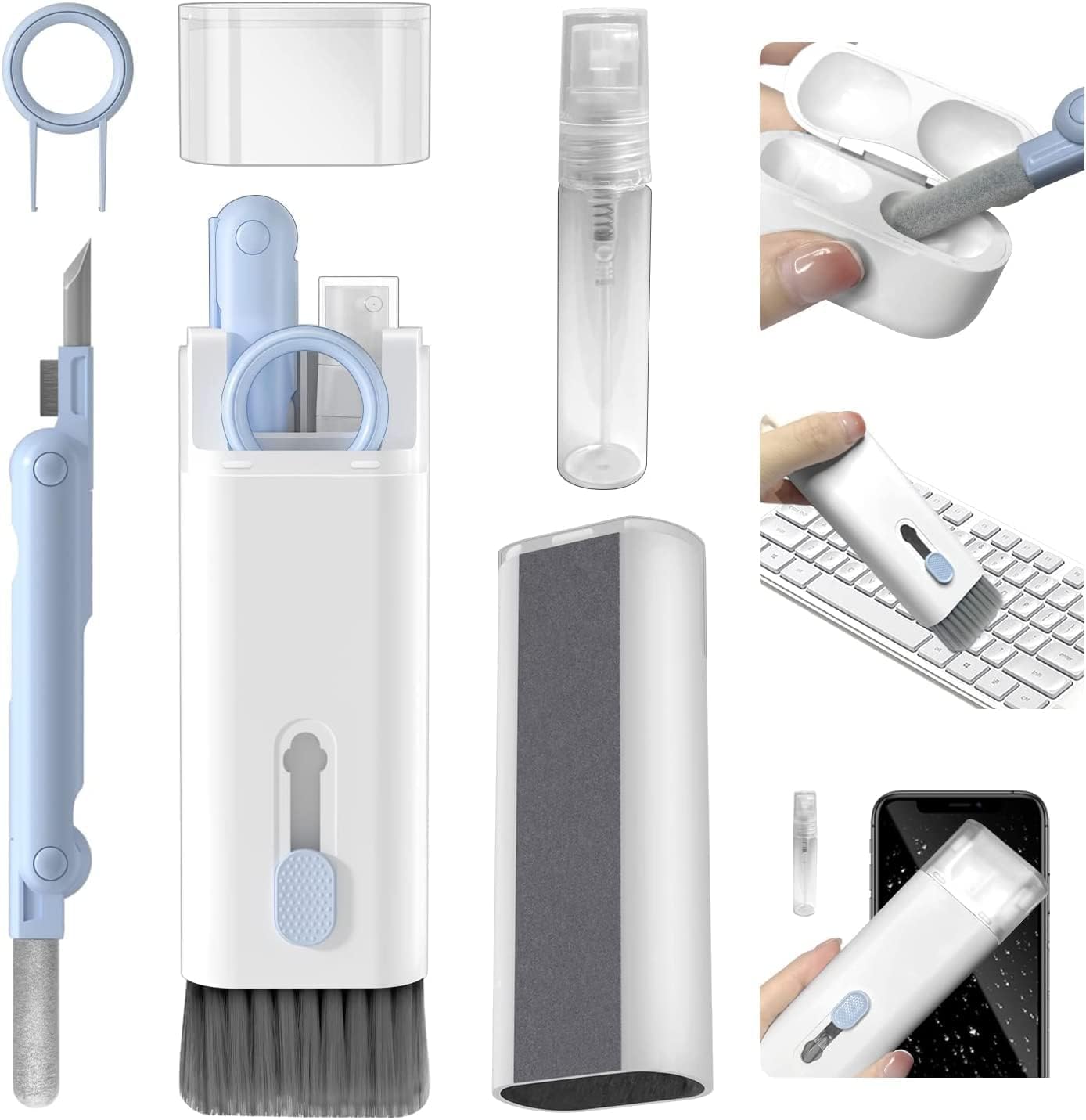 CARE4U – Kit de limpieza electrónico 7 en 1, kit de limpiador de teclado con cepillo, bolígrafo de limpieza 3 en 1 para Airpods Pro, kit de limpieza