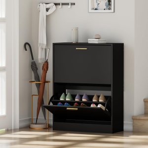 JOZZBY Zapatero de almacenamiento para entrada, organizador de zapatos estrecho independiente con 2 cajones abatibles, zapatero de madera para JOZZBY Zapatero de almacenamiento para entrada, organizador de zapatos estrecho independiente con 2 cajones abatibles, zapatero de madera para