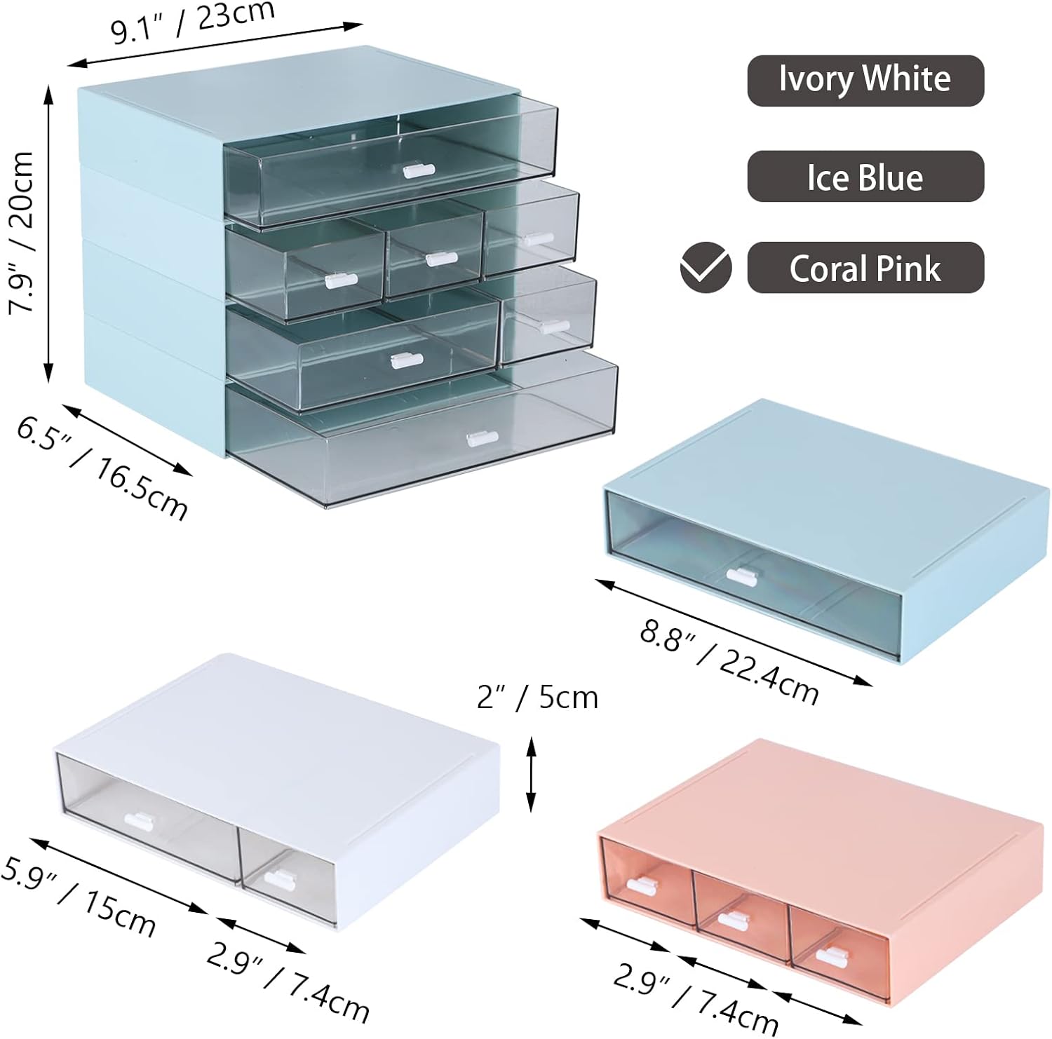 Desk Craft Organizer and Storage with 7 Flat Drawers, Stackable Plastic Desktop Accessories & Workspace Organizer for Office Stationary, Makeup