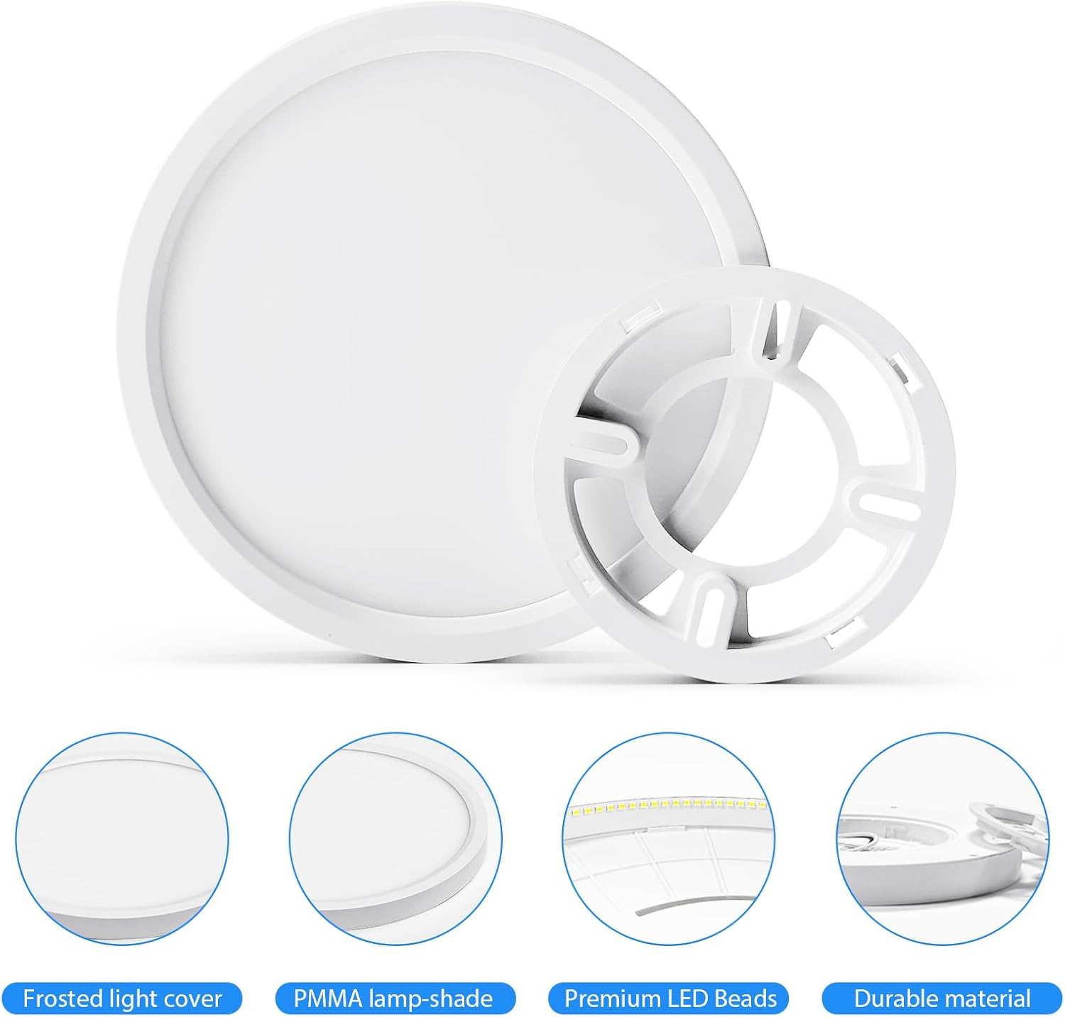 Lámpara de techo LED de montaje empotrado, súper delgada de 7 pulgadas, luz de techo LED de 6500 K para dormitorio, sala de estar, comedor