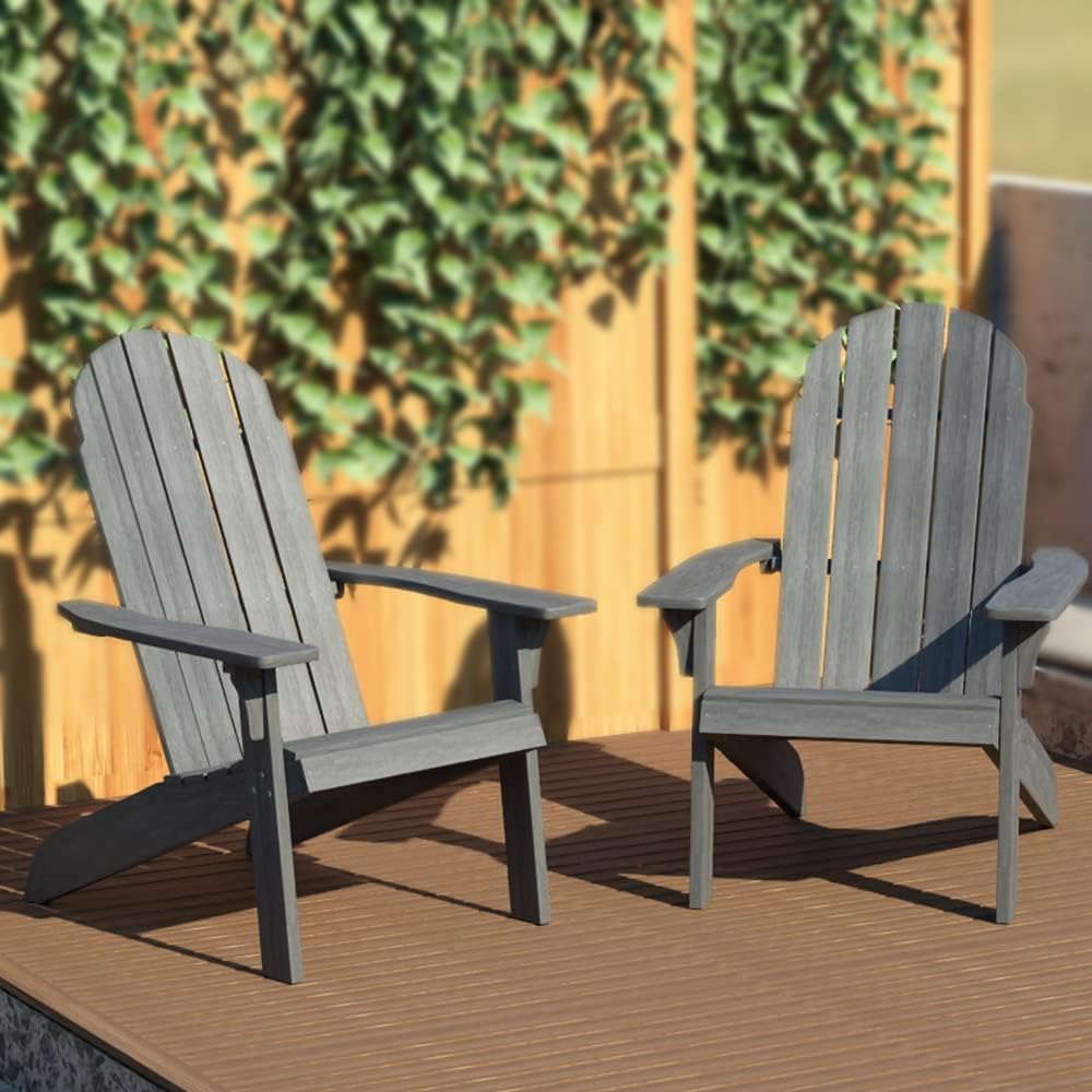 Silla Adirondack tradicional, aspecto de madera real, sillas de plástico para exteriores para todo tipo de clima, para fogata, patio, piscina, fácil