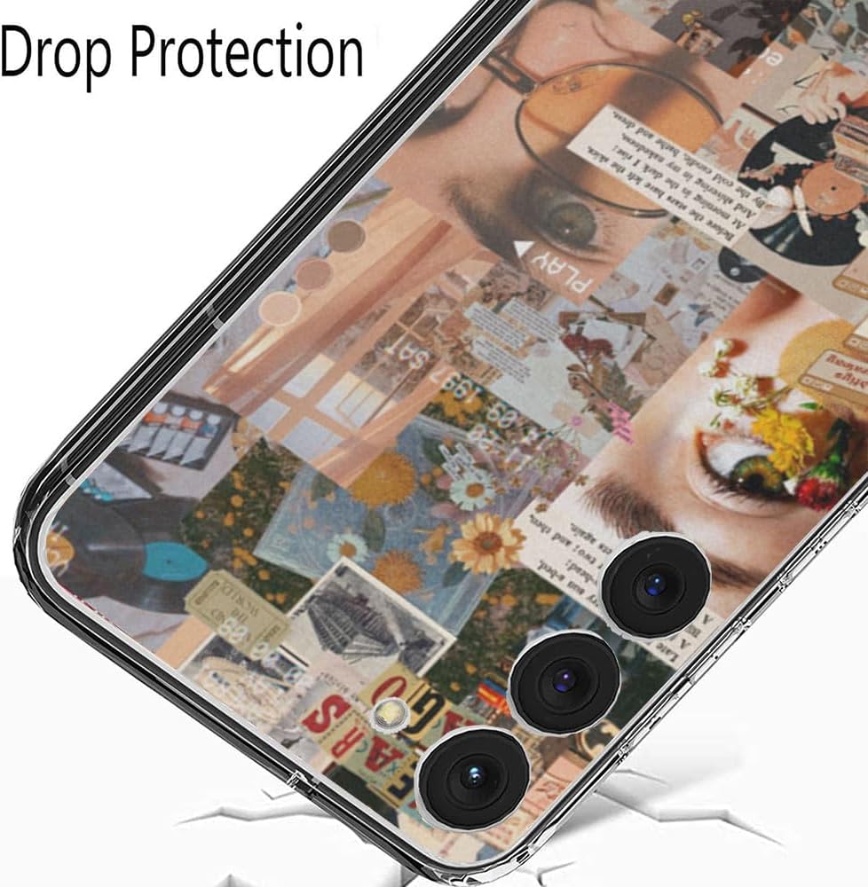 Funda estética para Samsung Galaxy S23+ de diseño moderno de TPU para mujeres y niñas, regalo para festival de cumpleaños, patrón de collage retro