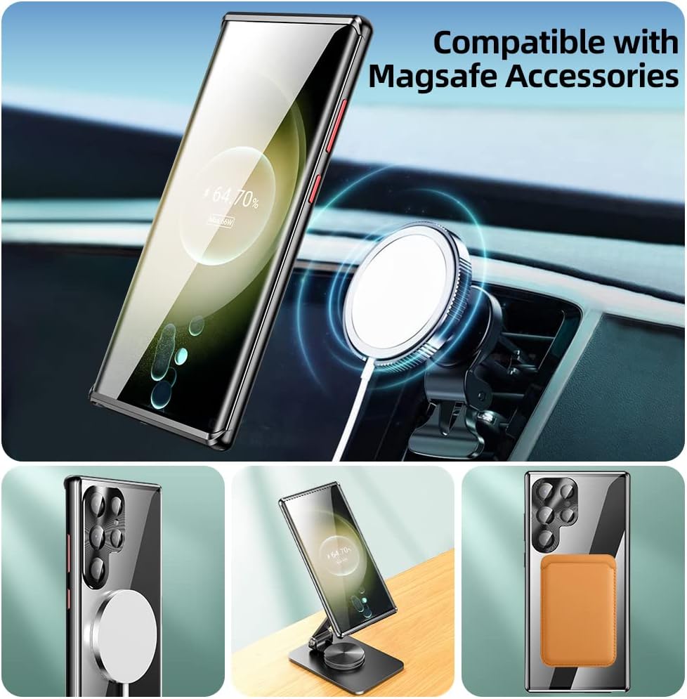 Funda para Samsung Galaxy S23 Ultra, protección de 360 grados compatible con Magsafe contraportada+protector de pantalla+absorción magnética