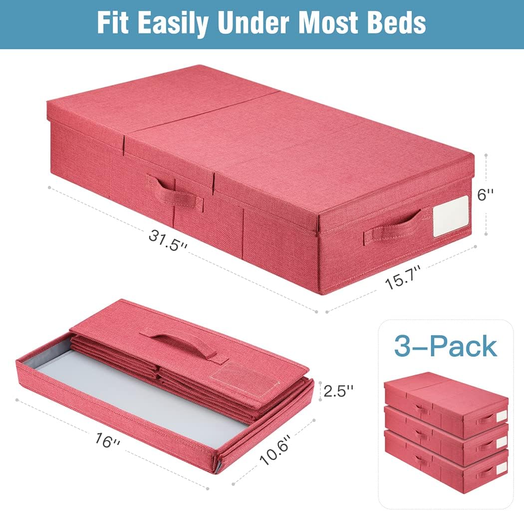 Almacenamiento debajo de la cama con tapas, paquete de 3 contenedores grandes de almacenamiento debajo de la cama, caja organizadora con asa,