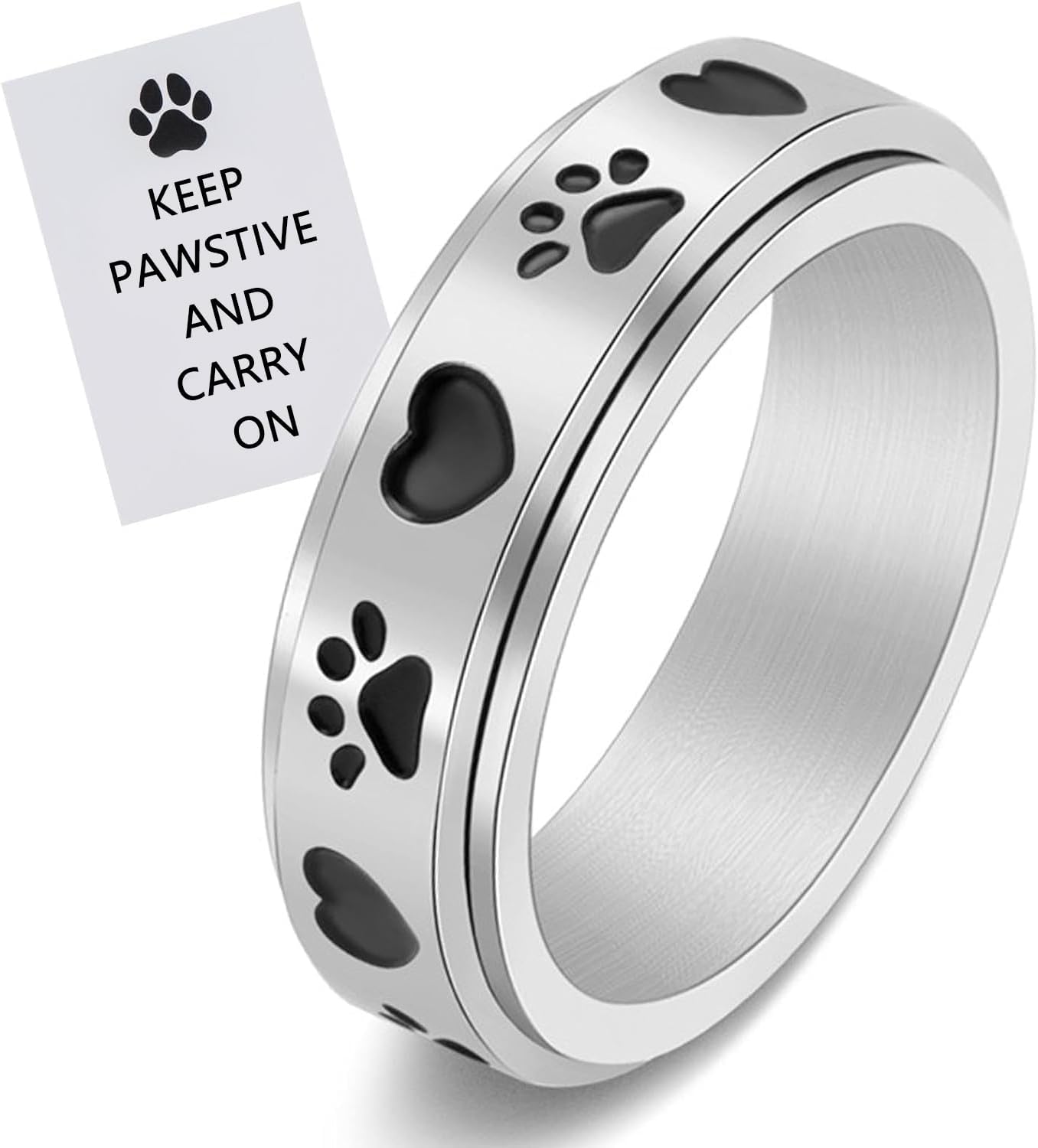 LYTTMAB Keep Pawstive Ring Anxiety Ring for Women Spinner Ring For Girl Boy, Animal Dog Paw Ring Titanium Stainless Steel Fidget Ring Men Women