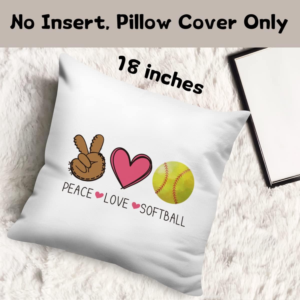 Peace Love – Funda de almohada de sóftbol de 18 x 18 pulgadas, fundas de almohada, regalos de sóftbol para amantes del sóftbol, niñas, graduación,