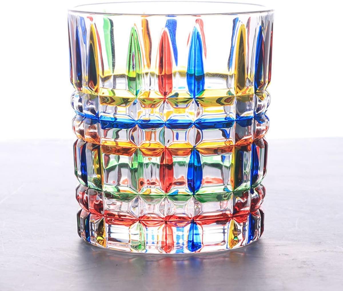 Vidrios coloridos para beber, pintados a mano, vidrios de agua multicolores, vasos de vino de whisky, vasos de vaso (rayas)