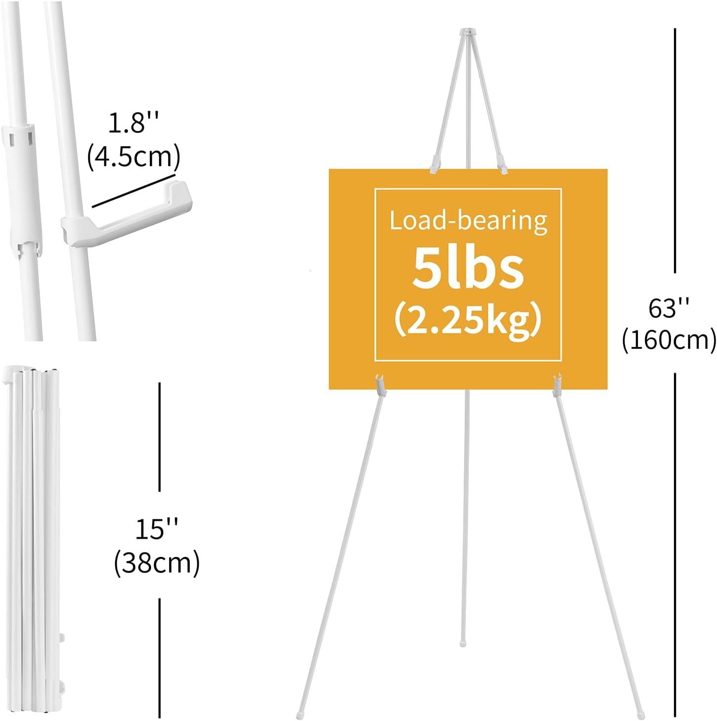 Paquete de 2 soportes de caballete blanco de 63 pulgadas para letrero de boda, exhibición y póster, soporte de cartel para exhibición, caballete de