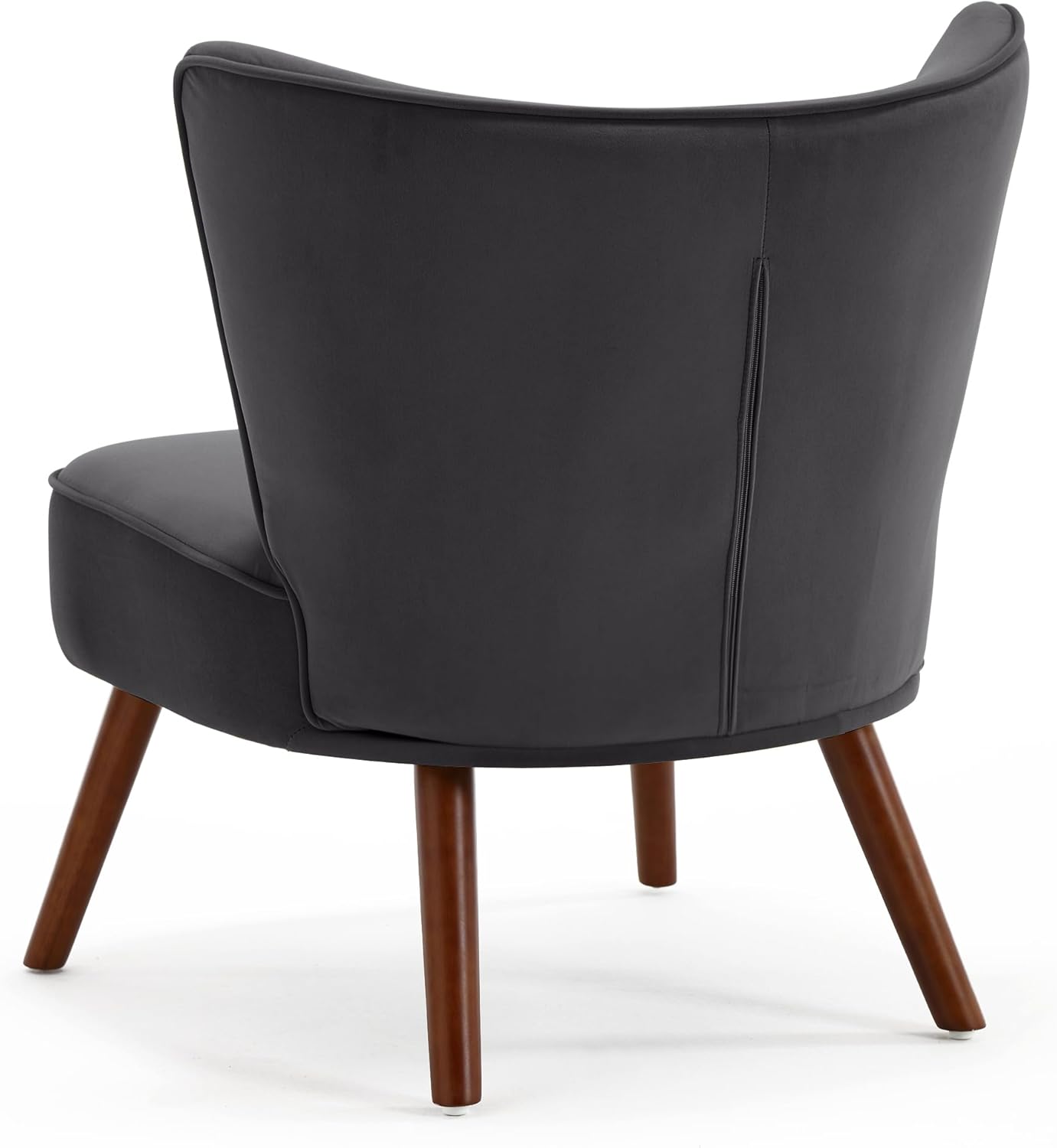 Silla decorativa de terciopelo moderna de mediados de siglo, silla de sala de estar sin brazos con patas de madera, silla de club con respaldo