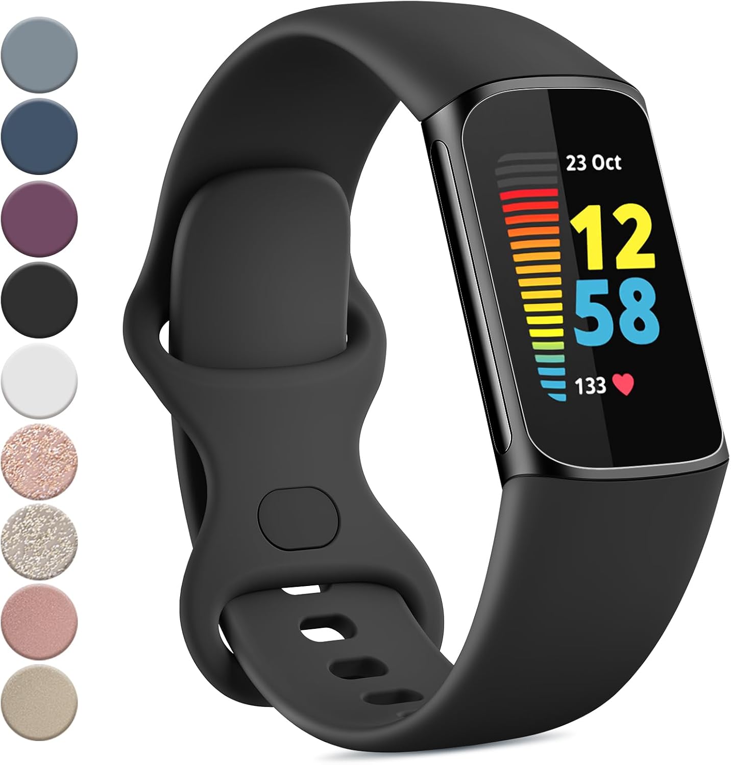 Correa compatible con Fitbit Charge 5 bandas para mujeres y hombres, correa de repuesto deportiva ajustable impermeable de silicona suave para