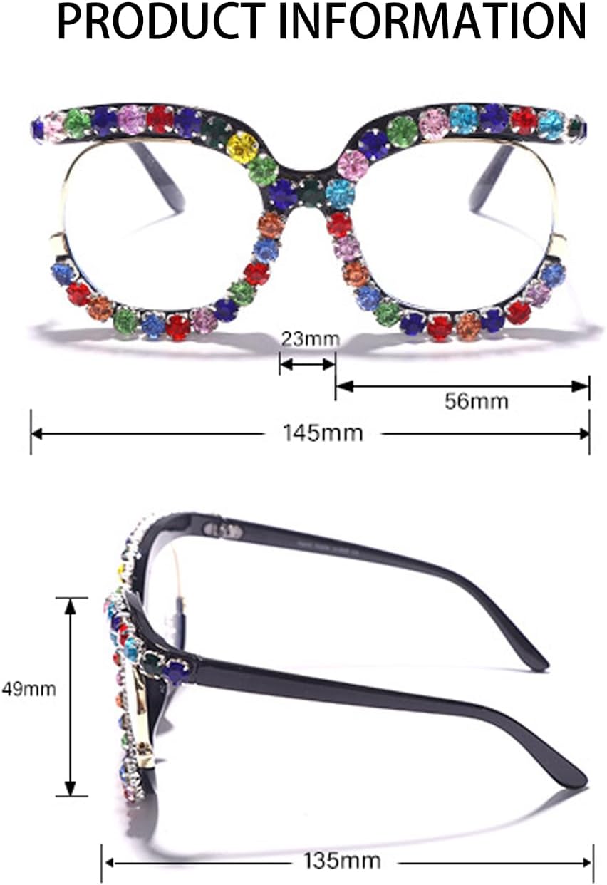 ICARA Lentes de gran tamaño con bloqueo de luz azul con diamantes elegantes para mujer, montura redonda, protección UV400