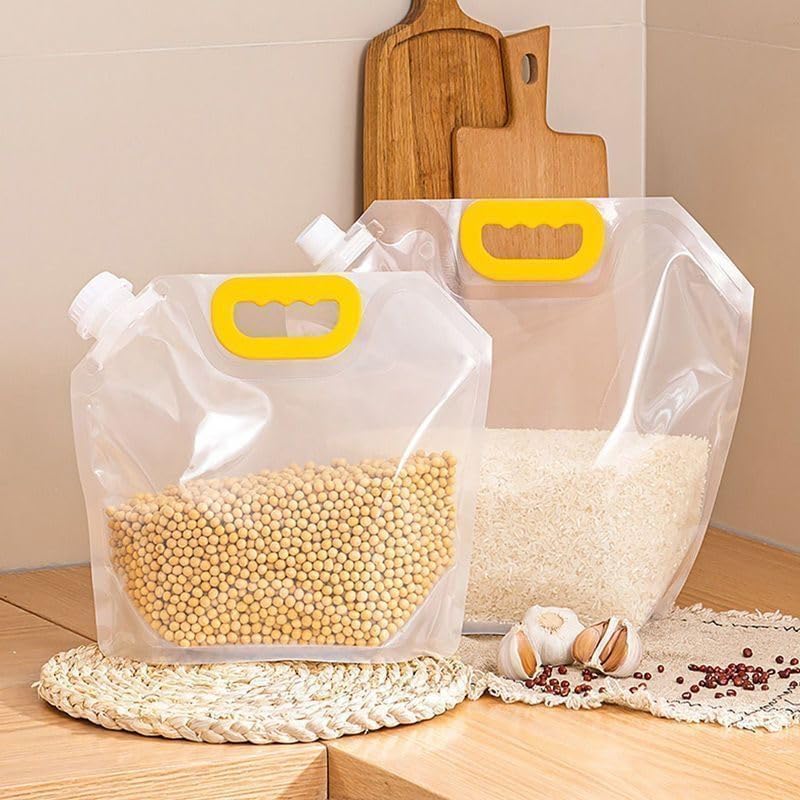 6 bolsas de almacenamiento de alimentos, bolsa sellada a prueba de humedad de granos, bolsas de alimentos grandes reutilizables con asa y tapa, sin