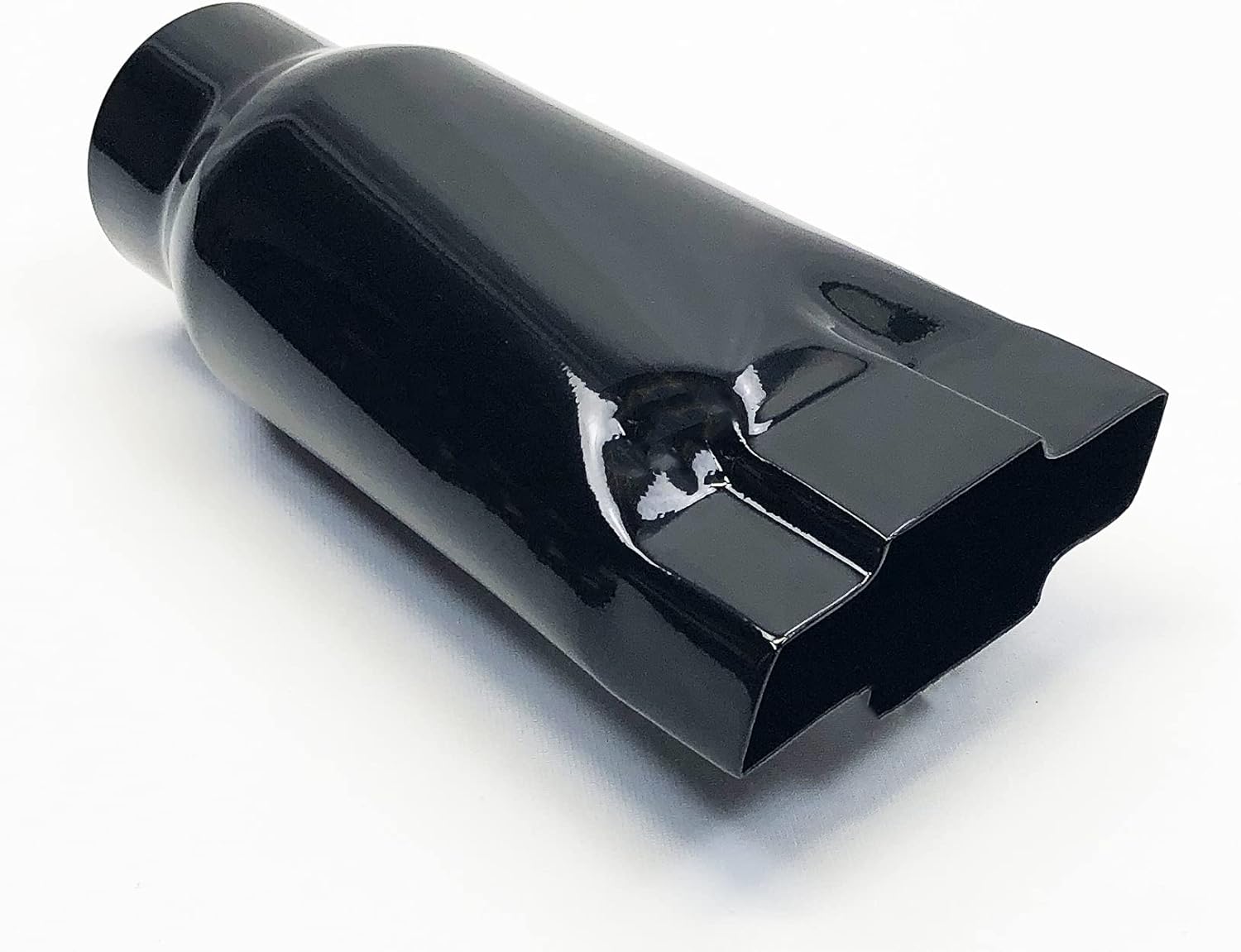 Punta de escape larga de 2.25 pulgadas, entrada 4.75 pulgadas, salida de 9.00 pulgadas de largo, Chevy Gloss Black Bowtie Stainless Wesdon Punta de