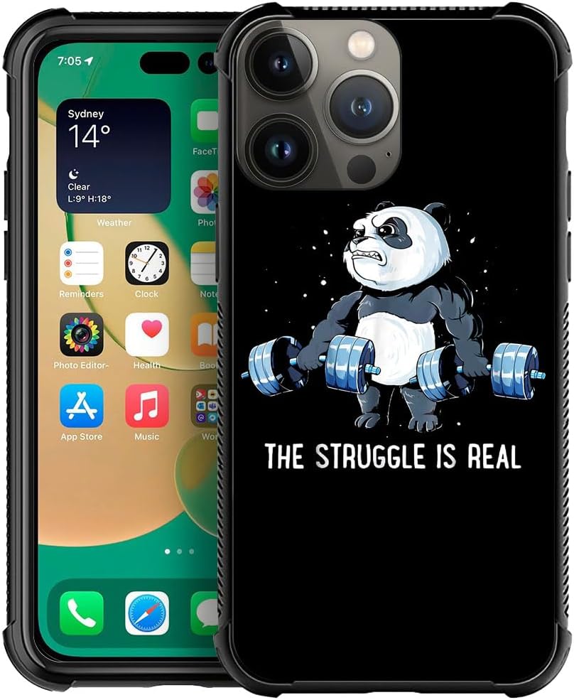 CARLOCA Funda compatible con iPhone 15 Pro Max, funda con diseño de panda On Swole para iPhone 15 Pro Max, ultra protección, a prueba de golpes, de