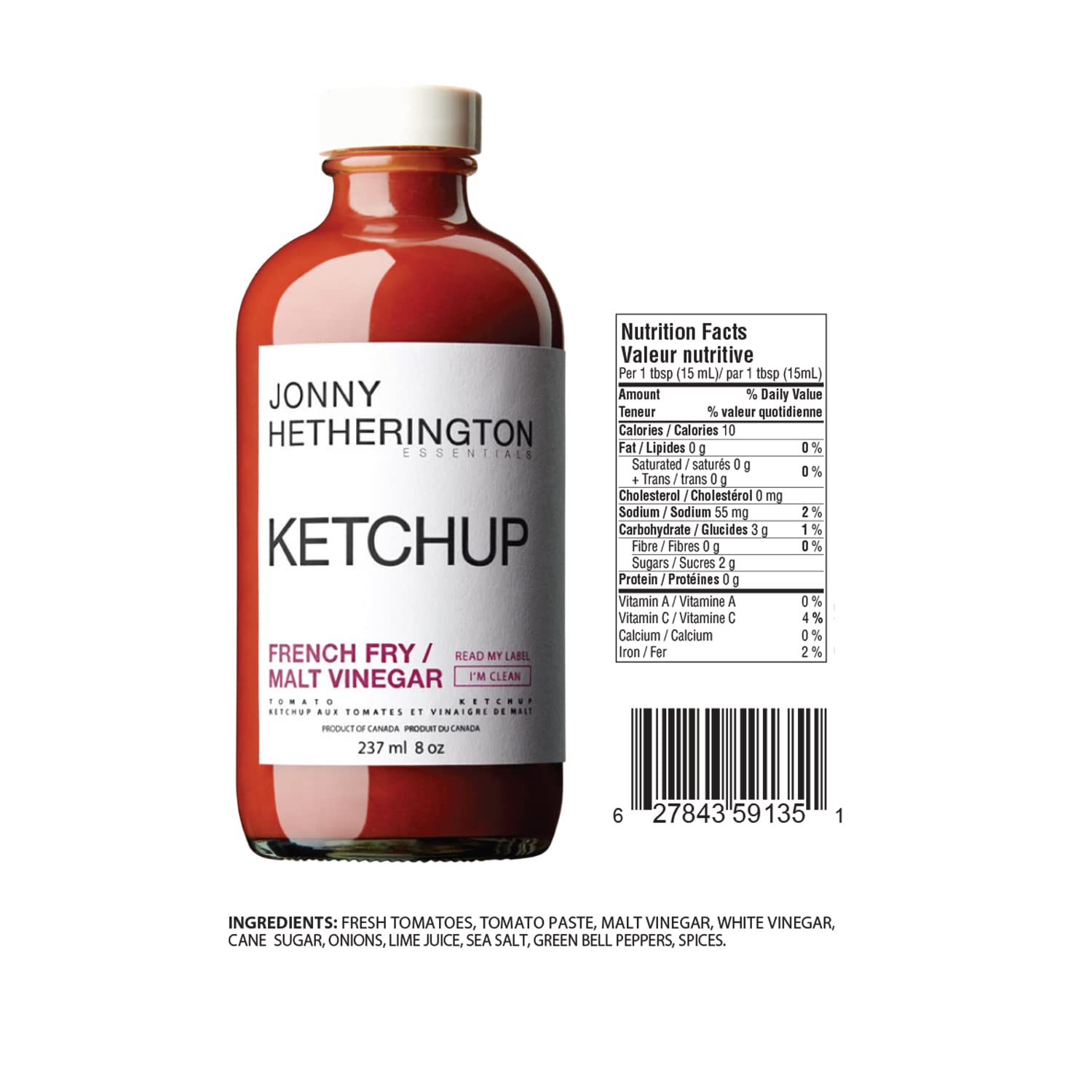 Jonny Hetherington Essentials Ketchup de tomate, ingredientes totalmente naturales, sin aditivosconservantes, cobertura perfecta para condimentos