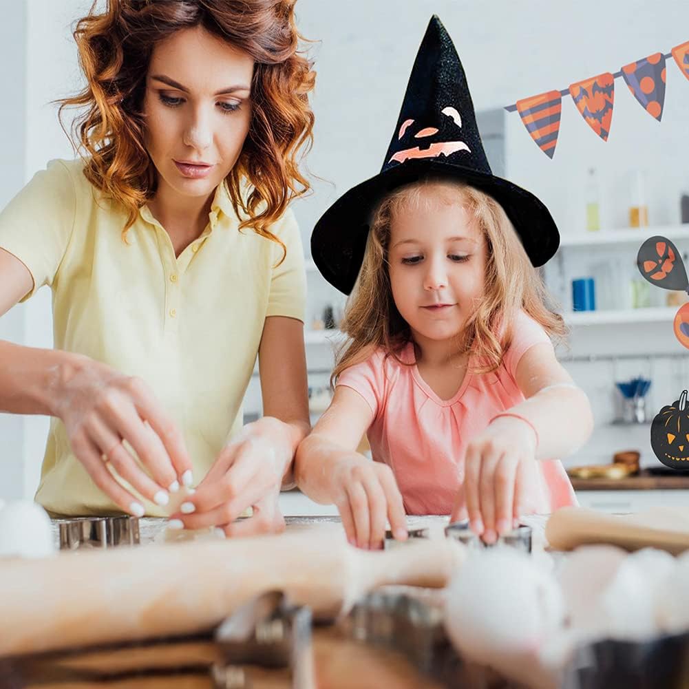 Juego de 6 cortadores de galletas de acero inoxidable para Halloween, calabaza, murciélago, fantasma, sombrero de bruja, gato, hombre de calabaza