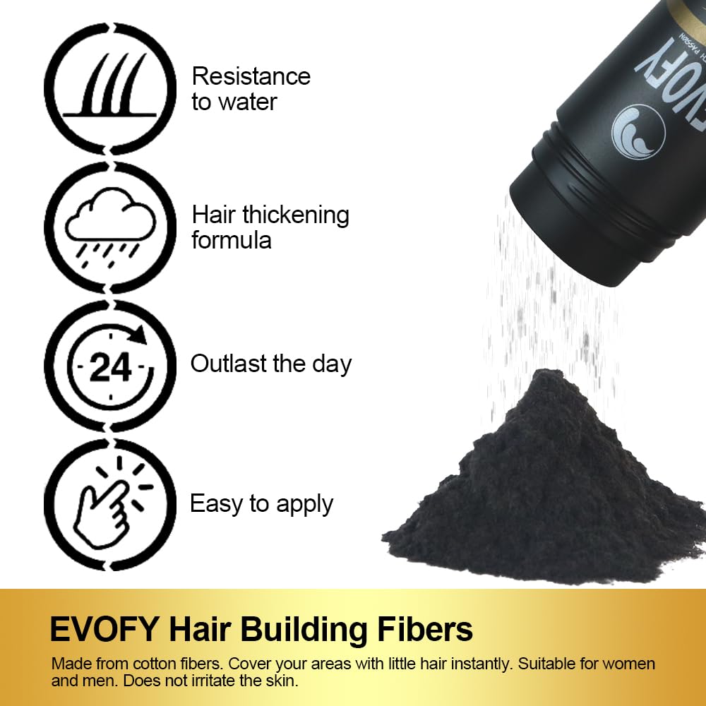 Evofy Recarga de fibra capilar, para cabello fino y puntos calvos, fibras de construcción del cabello, natural e indetectable, cabello más grueso al