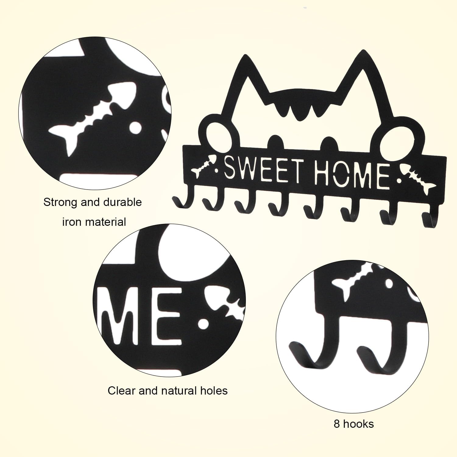 Soporte para llaves de gato para pared, decorativo, moderno, gancho para abrigos, lindo baño, decoración de pared para puerta delantera, entrada,