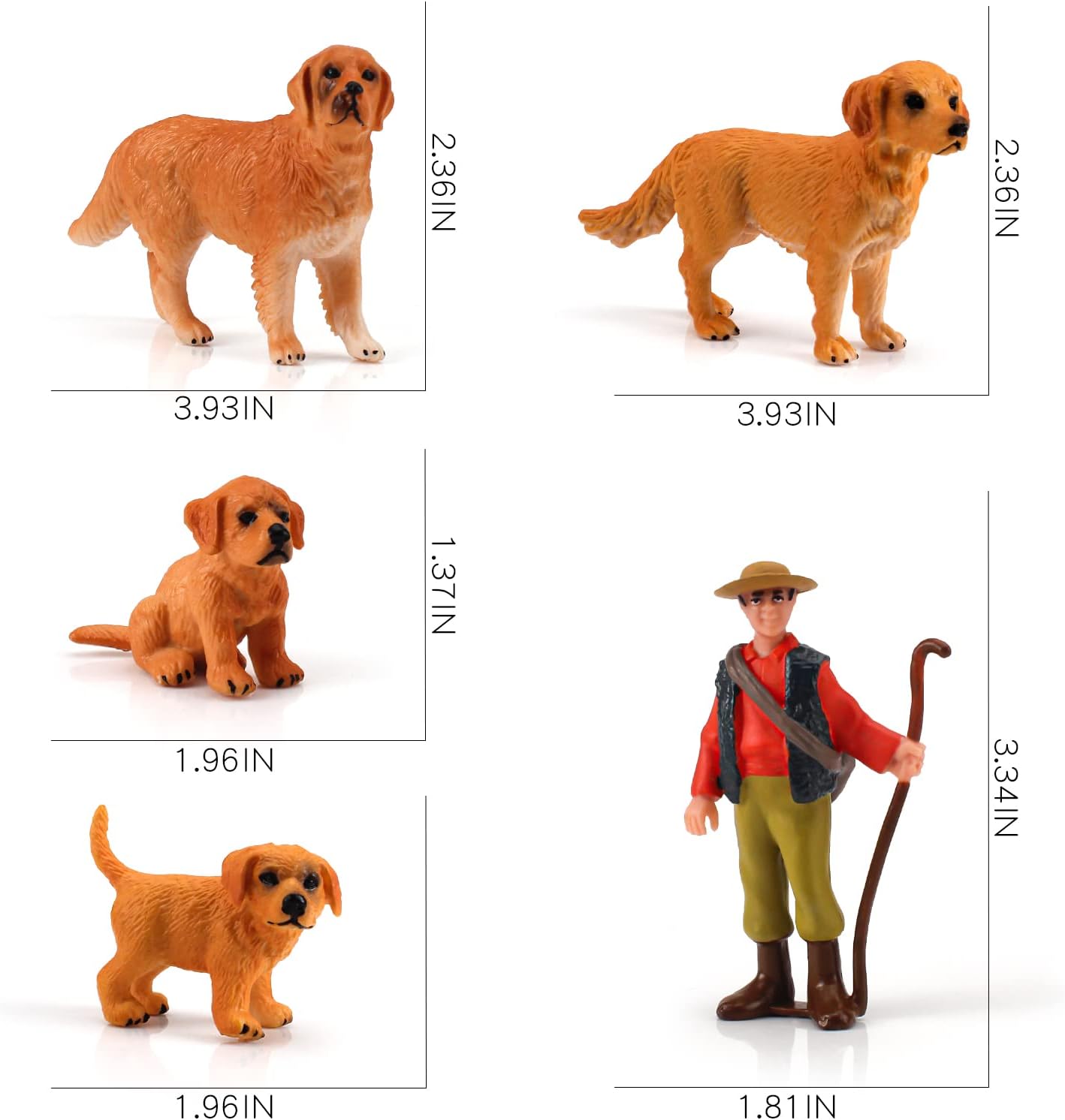 LC JoyCre Juego de 5 figuras de perro Golden Retriever para la familia, figuras de perro para niños, decoración de pasteles, colección de perros,