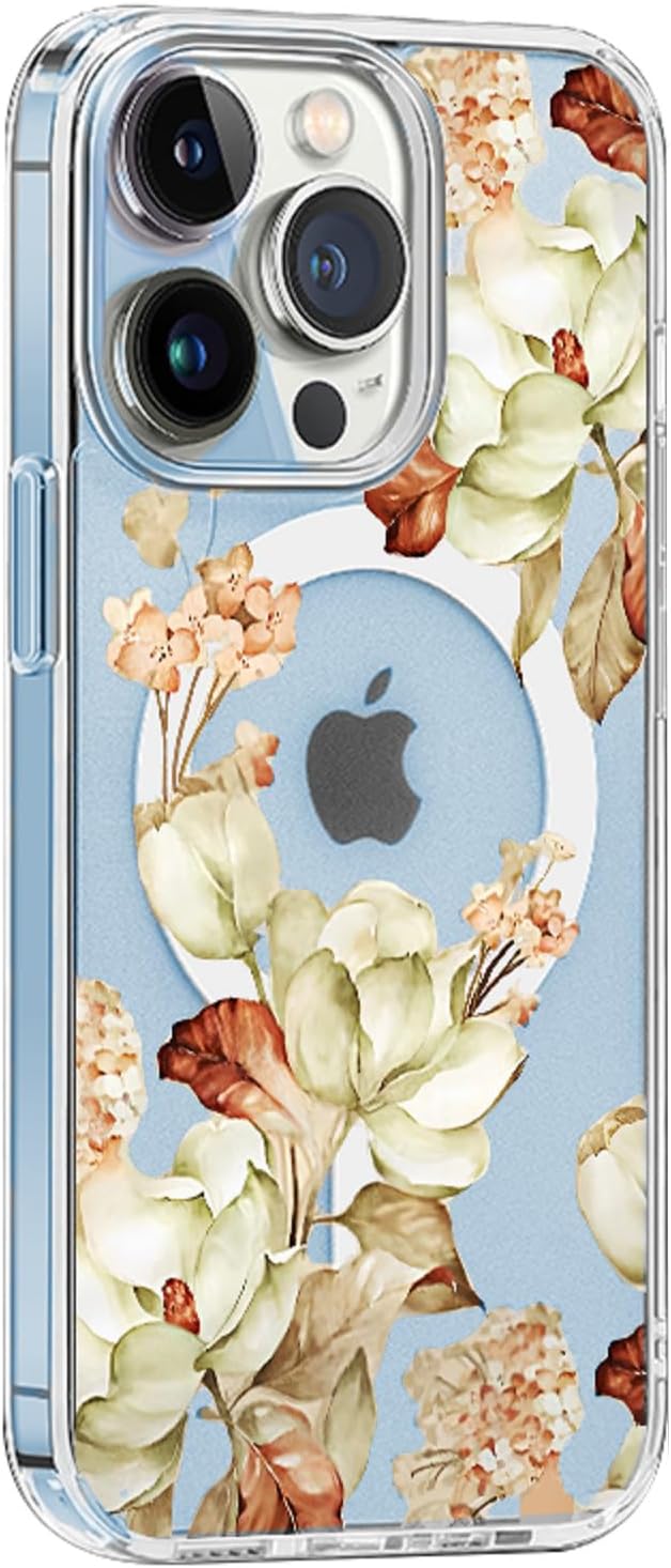 Funda Magsafe para iPhone 1212 Pro, diseño floral delgado lindo a prueba de golpes duro PC+TPU parachoques flor mujeres cubierta magnética