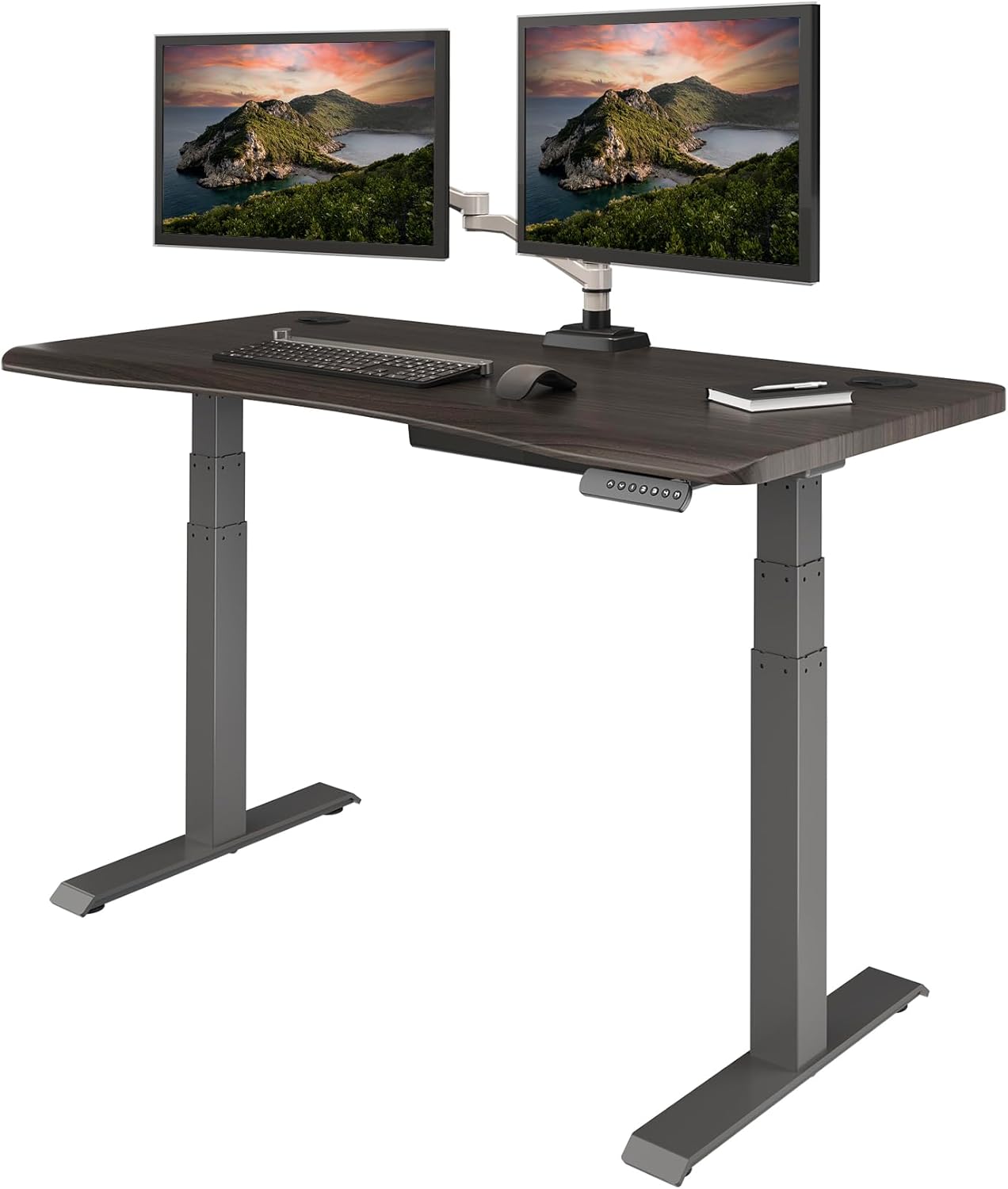 Vari VariDesk Ergo – Escritorio de pie ajustable en altura de 54 x 26 pulgadas, escritorio eléctrico curvado de pie con borde redondeado de cascada,