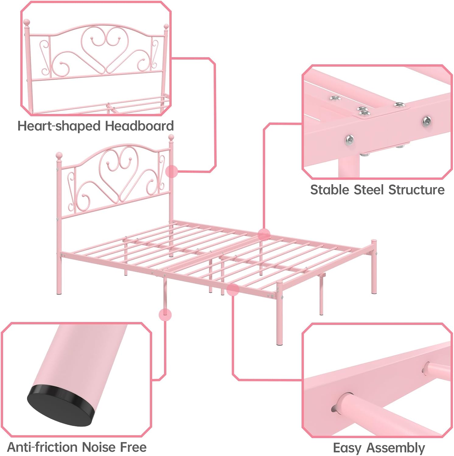 Weehom Base de cama de tamaño matrimonial con cabecero, plataforma de metal resistente debajo de la cama, espacio de almacenamiento sin necesidad de