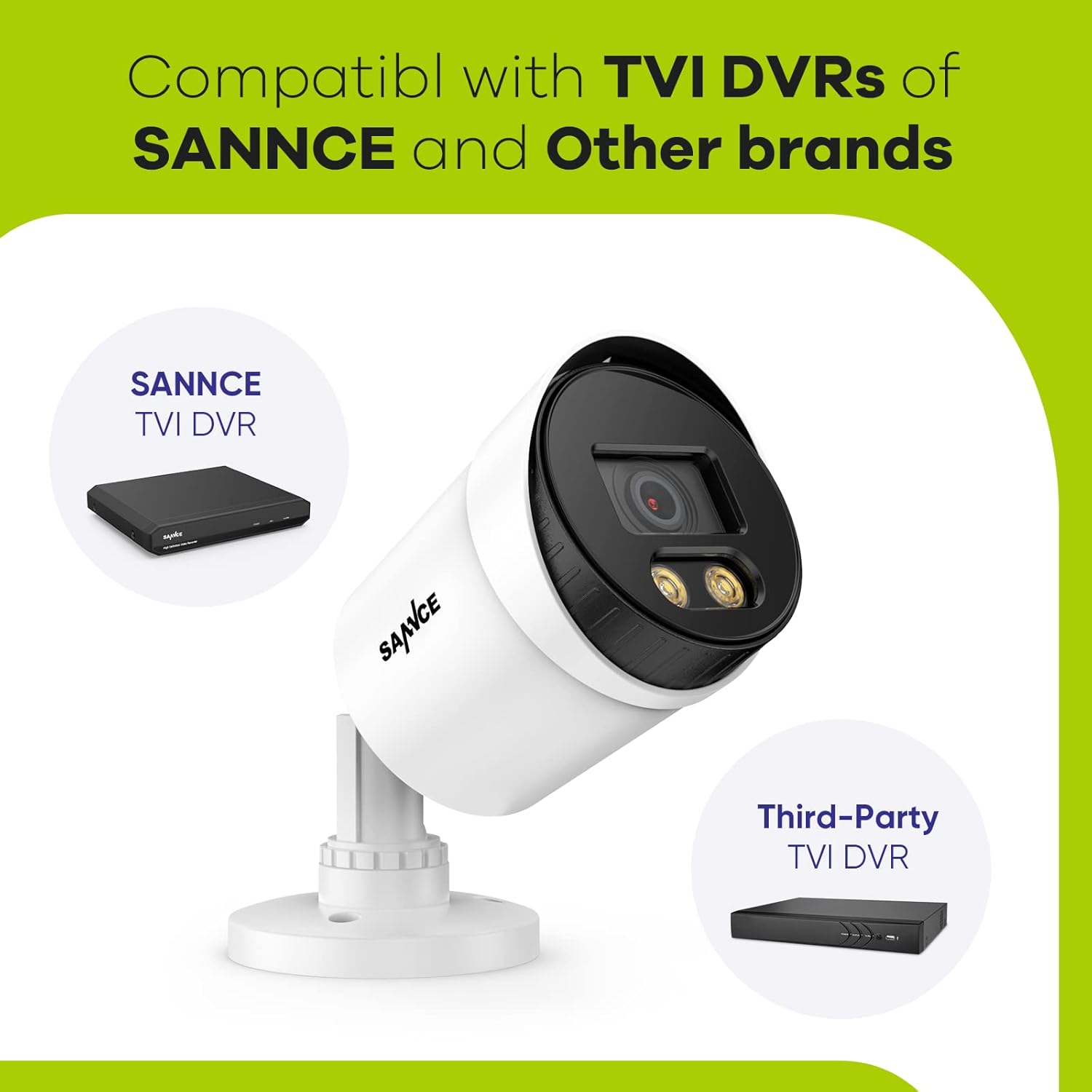SANNCE Cámara de seguridad con cable de visión nocturna a todo color 1080P TVI, 2 luces cálidas, IP66 resistente a la intemperie para uso en