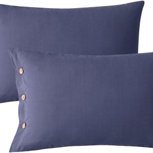 JELLYMONI Juego de 2 fundas de almohada de algodón estándar (20 x 26 pulgadas), con cierre de botón, 100% algodón lavado, suave, transpirable, color JELLYMONI Juego de 2 fundas de almohada de algodón estándar (20 x 26 pulgadas), con cierre de botón, 100% algodón lavado, suave, transpirable, color