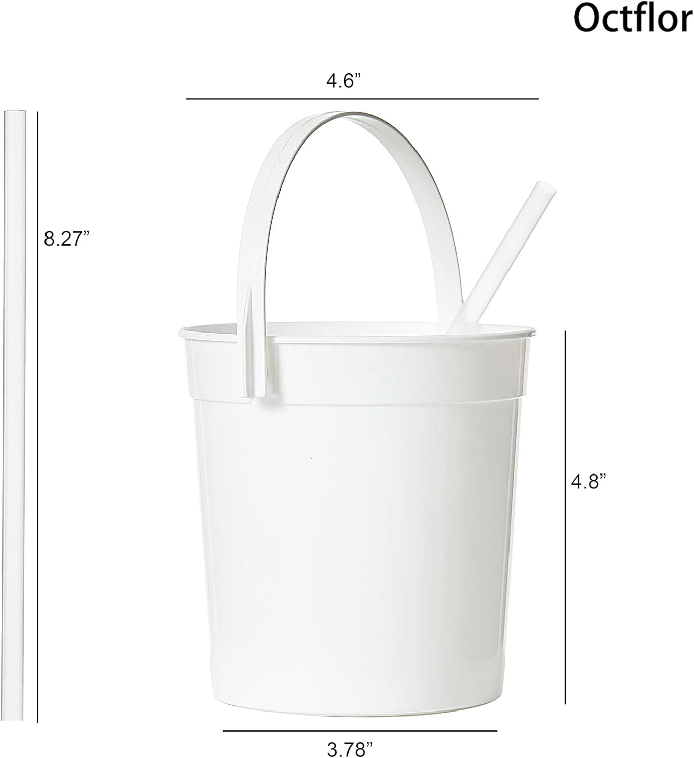 Cubos de plástico para ron para bebidas (paquete de 10 unidades), cubos de bebida para fiestas, cuencos reutilizables con popote (32 onzas) (blanco)
