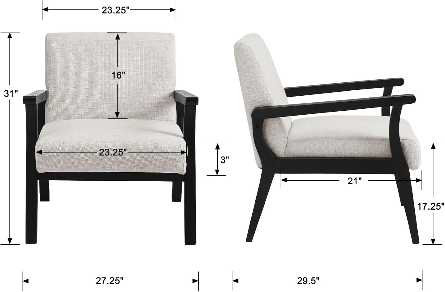 Silla decorativa moderna de mediados de siglo, sillón tapizado de lino, cómodas sillas de sala de estar, silla de lectura de una sola tela con marco