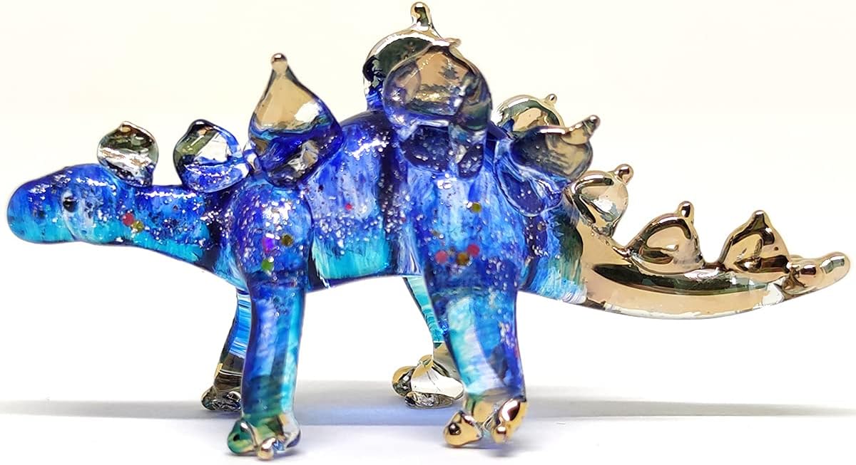 Stegosaurus – Figuras miniatura de dinosaurio soplado a mano, animales artísticos, regalo coleccionable, decoración del hogar (azul)