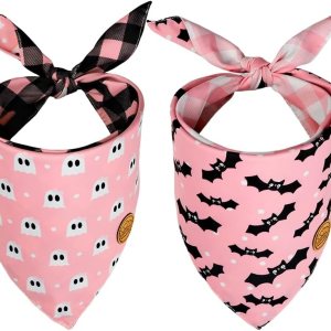 CROWNED BEAUTY Bandanas de Halloween reversibles para perros, paquete de 2 unidades, juego de murciélago fantasma, bufandas triangulares ajustables CROWNED BEAUTY Bandanas de Halloween reversibles para perros, paquete de 2 unidades, juego de murciélago fantasma, bufandas triangulares ajustables