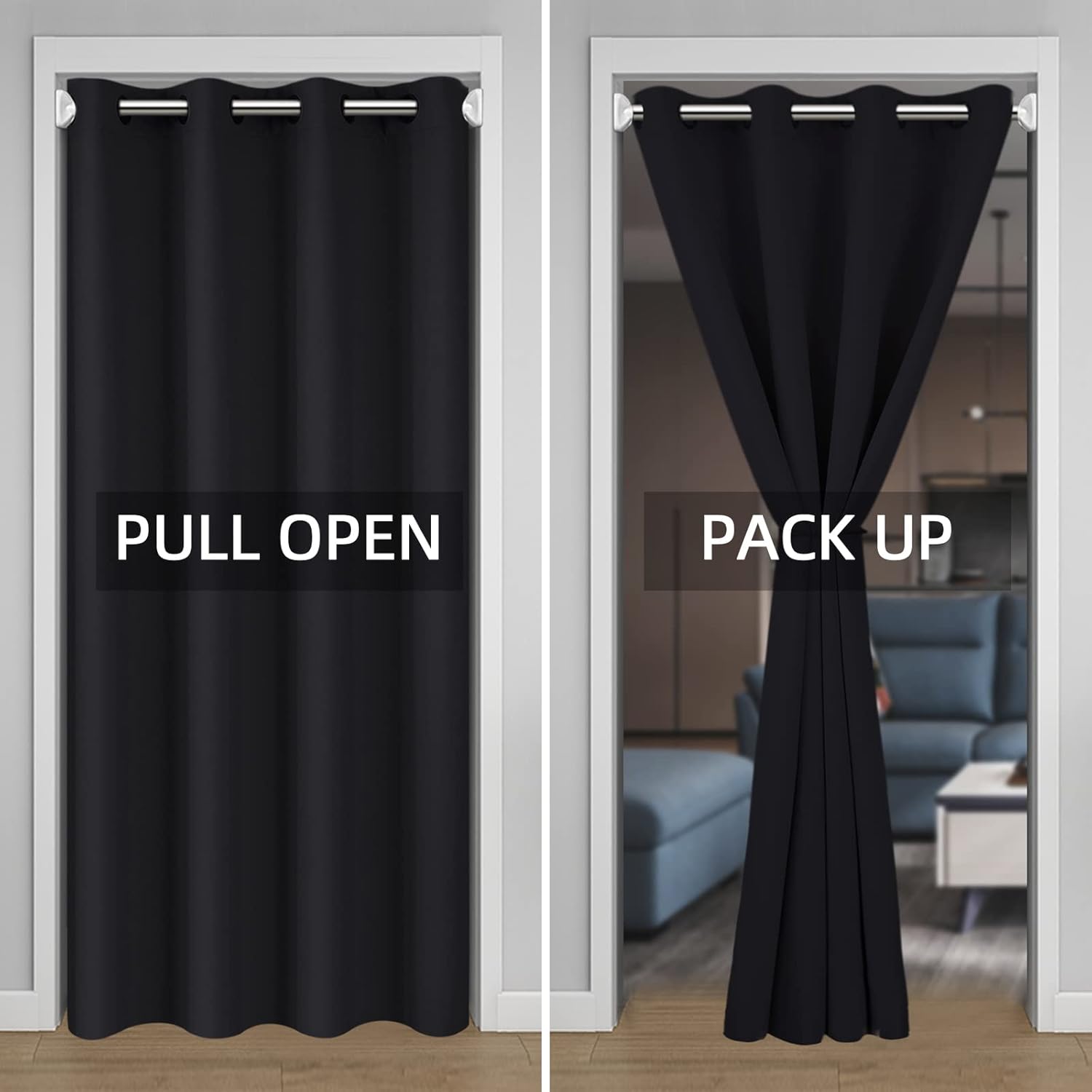 Cortina de puerta para privacidad de puerta, cortinas corredizas para puerta de armario, 80 pulgadas de largo, con aislamiento térmico, para divisor