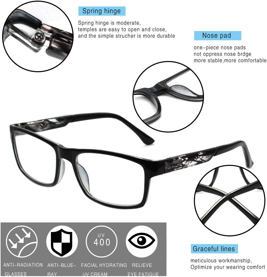Henotin Paquete de 5 lentes de lectura con bloqueo de luz azul, lectores de bisagra de resorte para mujeres y hombres, anteojos con filtro de rayos