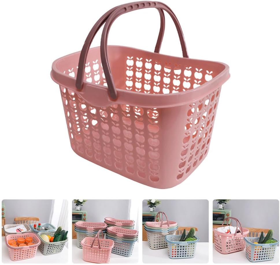 Hemoton Cesta de la compra con asas, cestas de compras de plástico al por menor, cestas de compras apilables, cesta de almacenamiento de frutas para