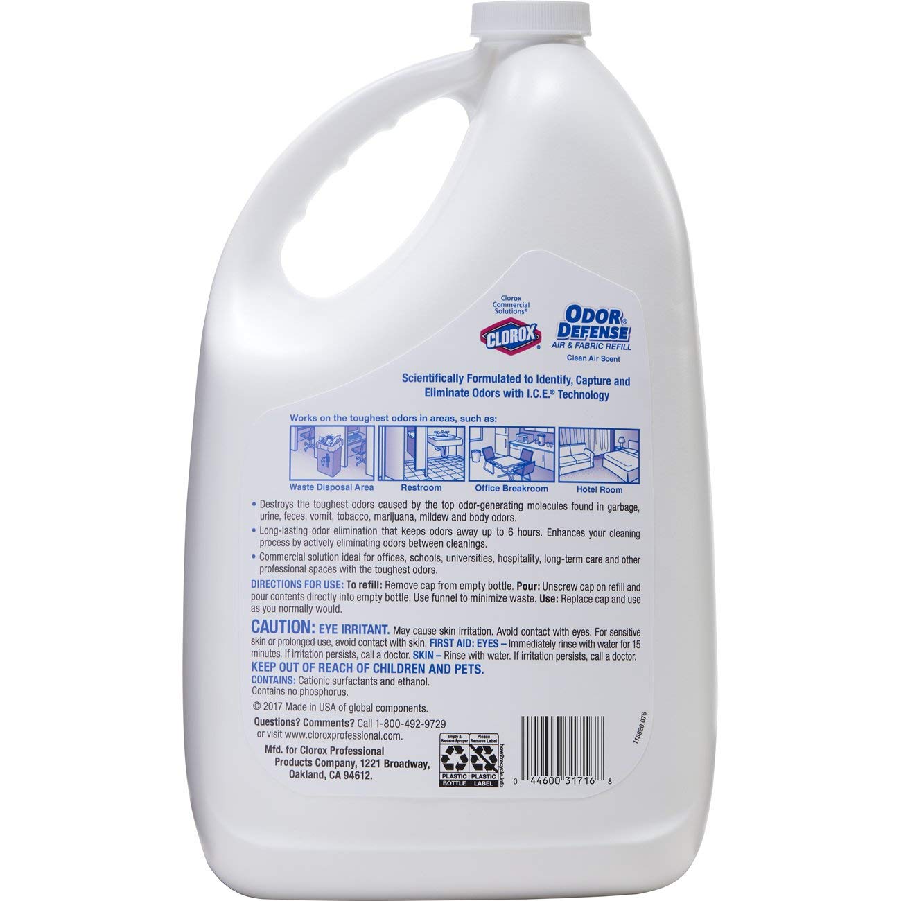 CloroxPro Recambio de spray de aire y tela para defensa del olor, Clorox Healthcare Spray de limpieza industrial y limpieza, 128 onzas – 31716