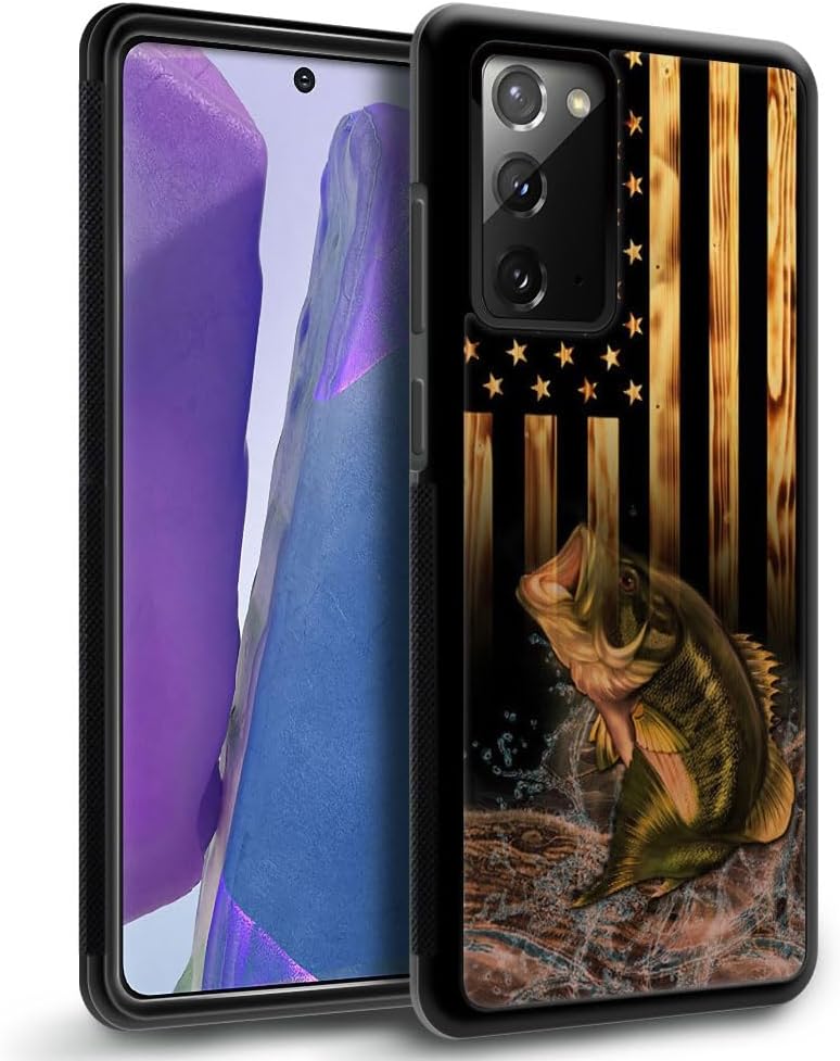 DJSOK Funda compatible con Samsung Galaxy Note 20, diseño de madera con diseño de peces de bandera estadounidense + funda protectora de silicona