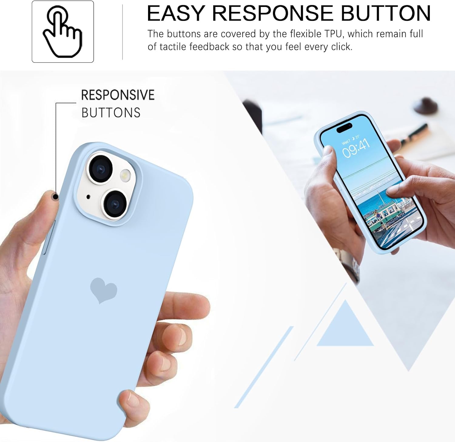 BENTOBEN Funda compatible con iPhone 15, ajuste delgado, bonito diseño de corazón, silicona, gel suave, goma, a prueba de golpes, forro de
