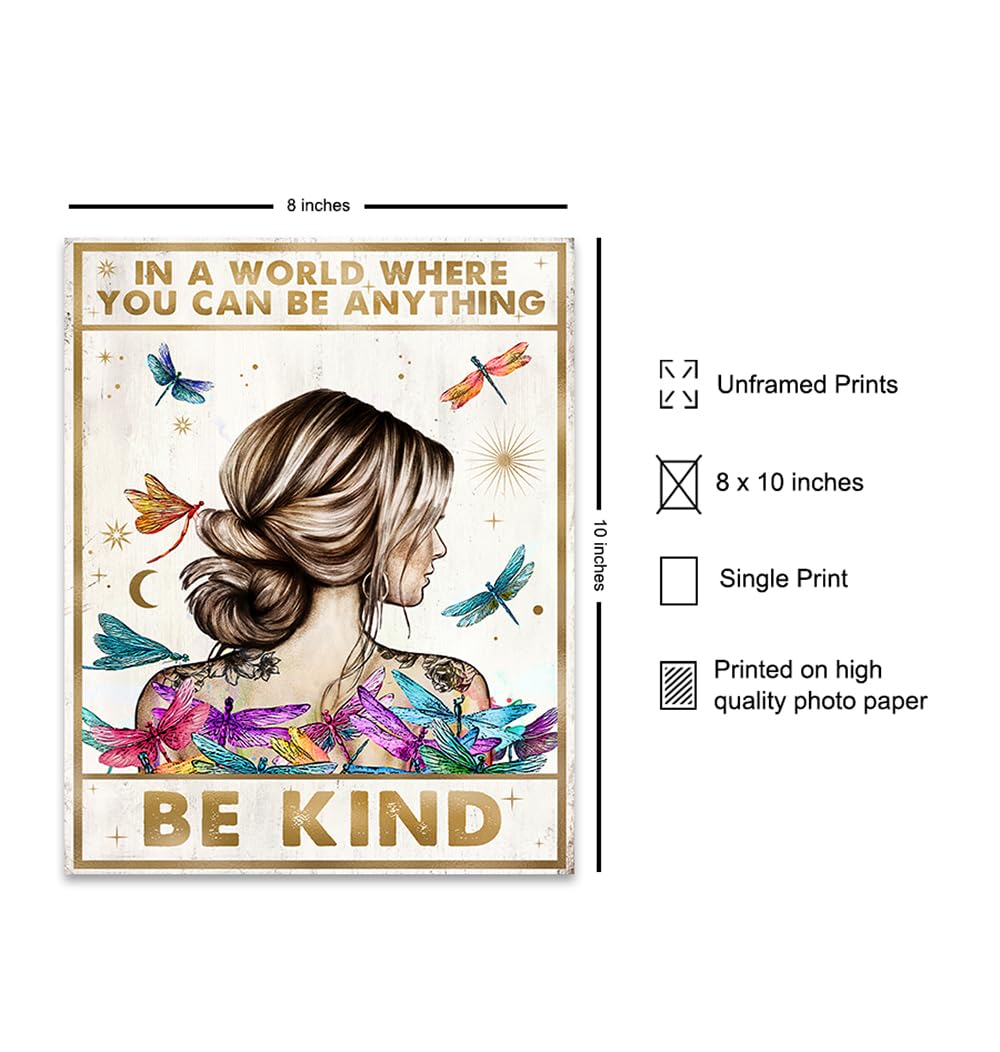 Be Kind Wall Decor for Women – positive Affirmations Dragonfly Inspirational Wall Art – Boho-chic Motivational poster for Woman, Girl – Women’s