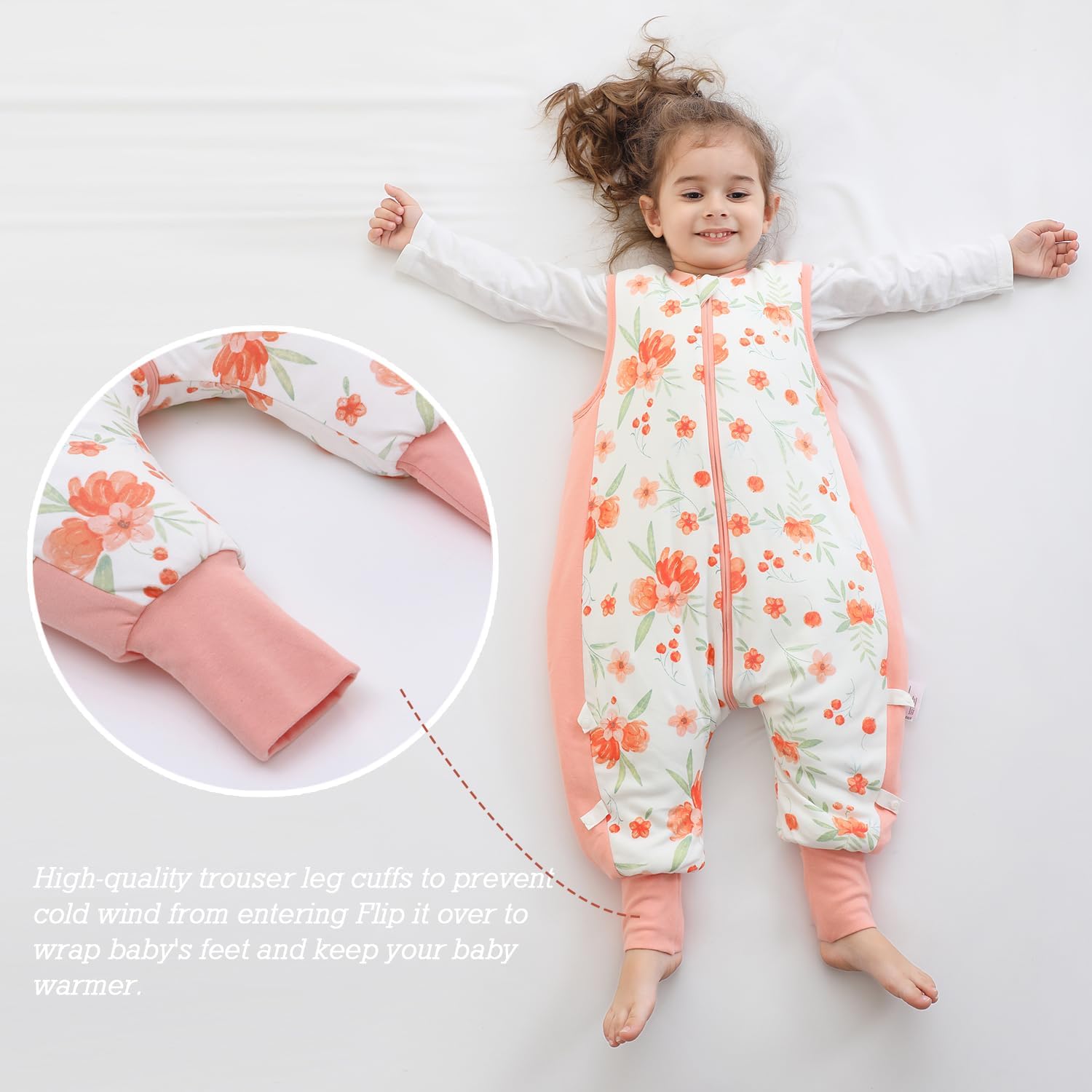 Saco de dormir para bebé de invierno con pies 2.5 TOG 100% algodón manta portátil con piernas Saco de dormir sin mangas para niños recién nacidos