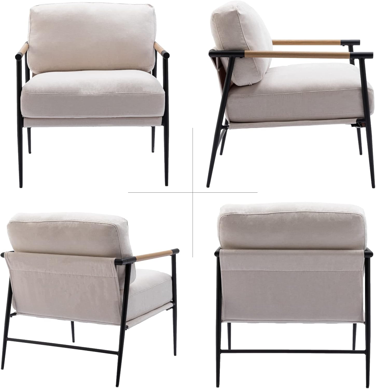 LukeAlon Silla decorativa de felpilla de mediados de siglo, silla de sala de estar ultra suave con patas de metal, sillón moderno tapizado cómodo