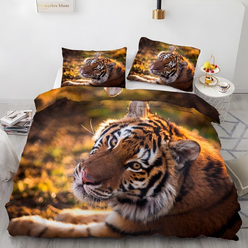 Light Brown Tiger Twin Duvet Cover Animal Print Twin Bedding Sets Soft Microfiber Comforter Cover and 2 Pillow Shams 20″X26″, Bed Set Duvet Covers