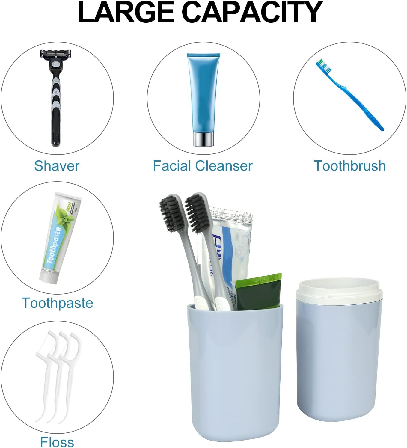 Surblue Estuche para cepillos de dientes de viaje desmontable con tapa, contenedor portátil para cepillos de dientes para vacaciones, camping,