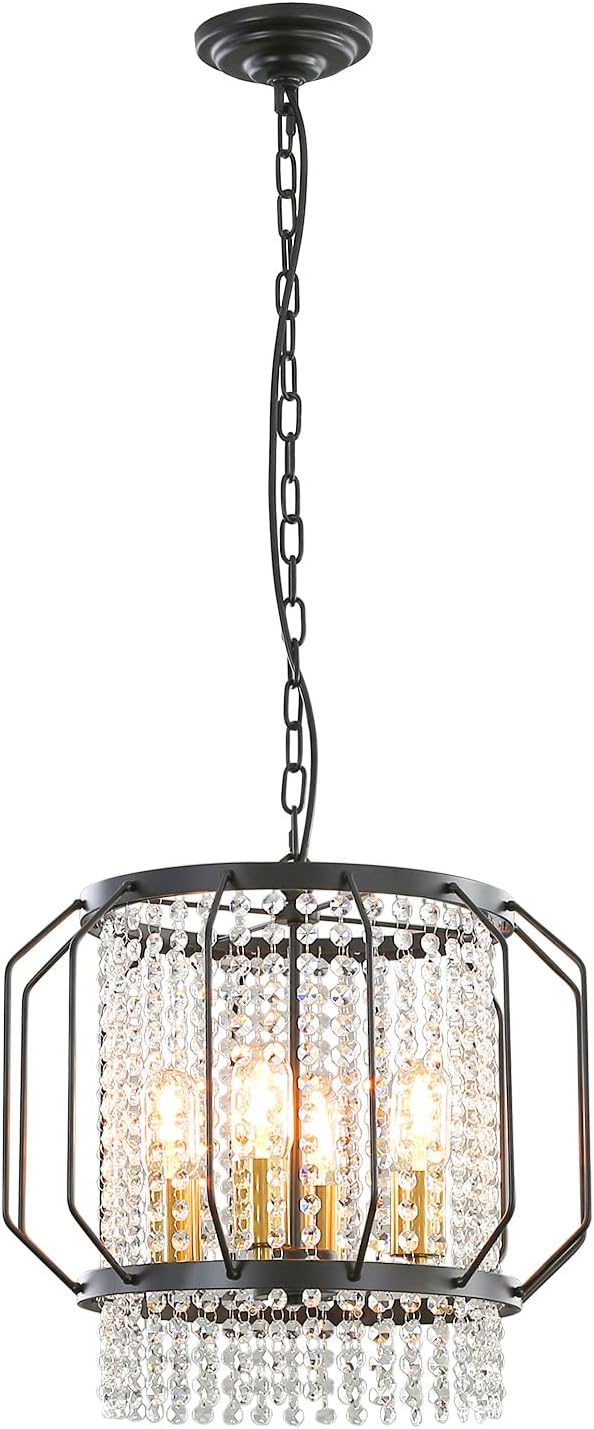 Lámpara colgante de cristal de metal negro con 4 luces, lámpara de techo colgante para pasillo, entrada, dormitorio, balcón, isla de cocina