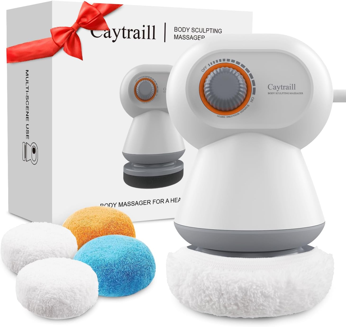 Caytraill Masajeador de celulitis mejorado, máquina para esculpir el cuerpo con 4 almohadillas lavables, masajeador de mano para vientre, piernas,
